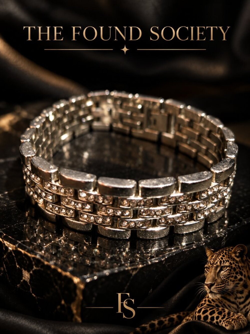 Silver Tone Rhinestone Multi Row Link Bracelet Statement Glam 7.75”